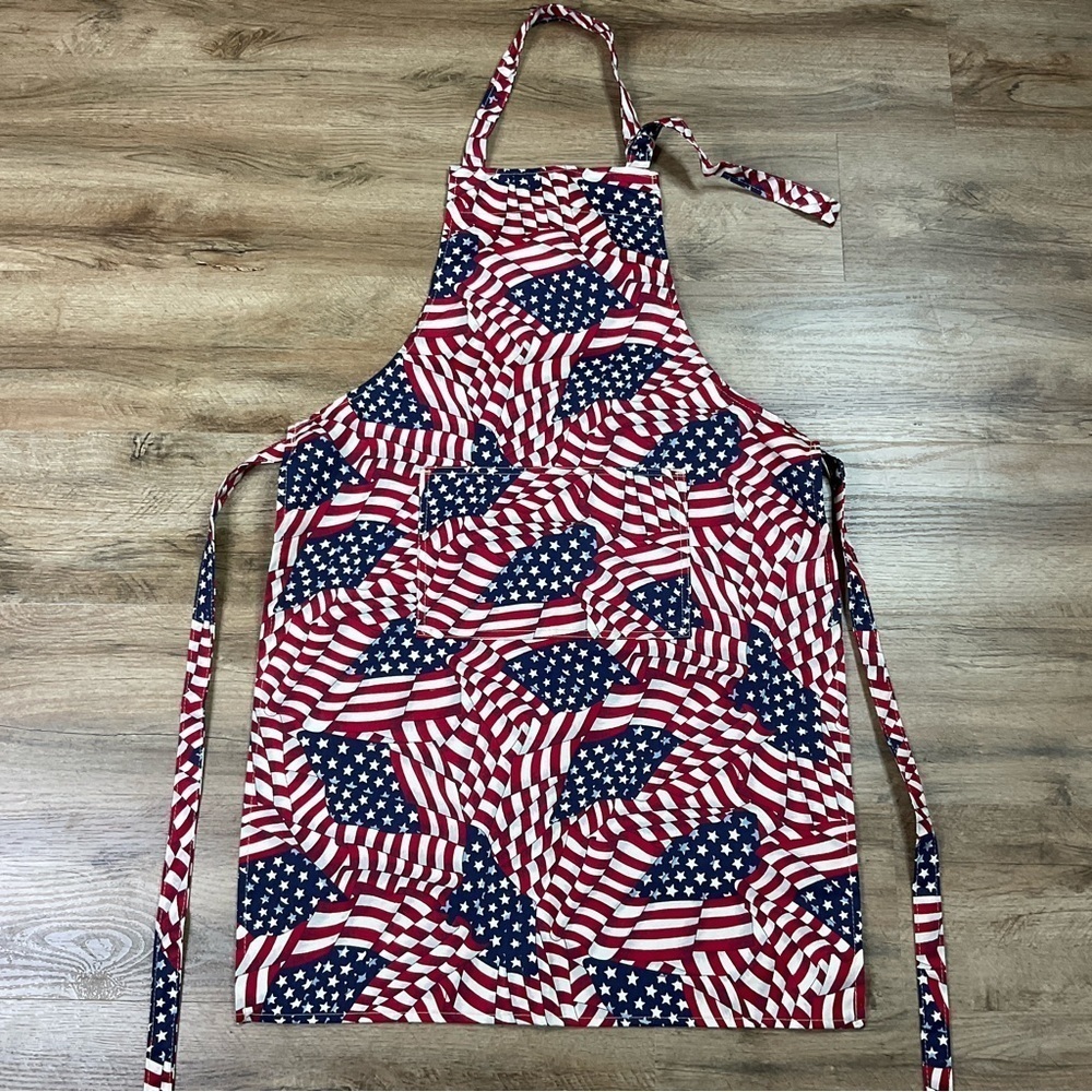 Apron BBQ Dad America Patriotic Full Length Adjustable Strap Pocket 100% Cotton